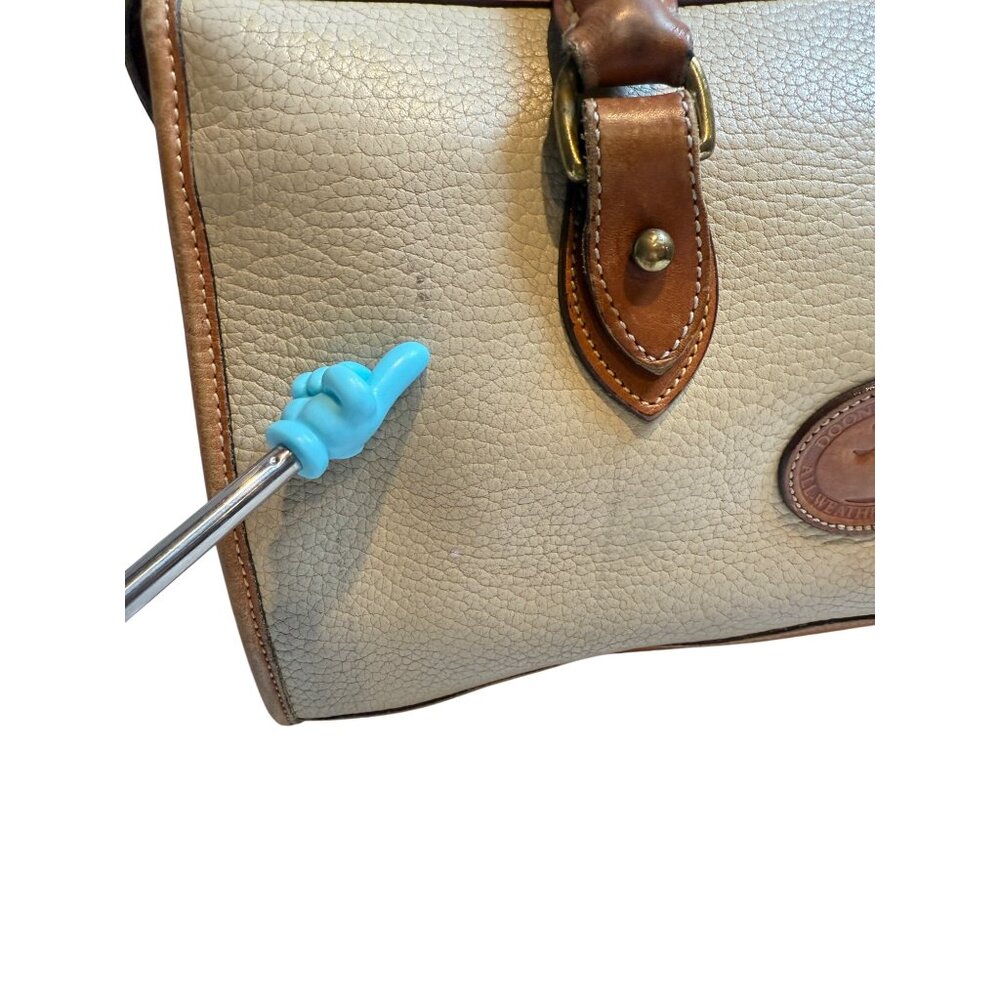 Vintage Dooney & Bourke Two Tone Taupe Saddle Pebbled Leather Satchel Bag - Picture 13 of 14